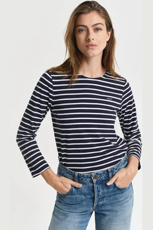GANT Damen T-Shirt mit 3/4-Ärmeln und Marinestreifen (XS)