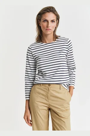 GANT Damen T-Shirt mit 3/4-Ärmeln und Marinestreifen (XS)
