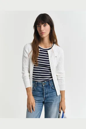 GANT Damen Strickjacke aus Stretch-Baumwolle mit Zopfmuster (XS)