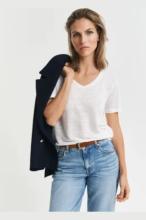 GANT Damen Leinen T-Shirt mit V-Ausschnitt (XS)