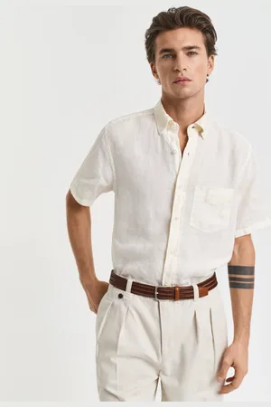 GANT Herren Stückgefärbtes Regular Fit Leinen Kurzarmhemd (M)