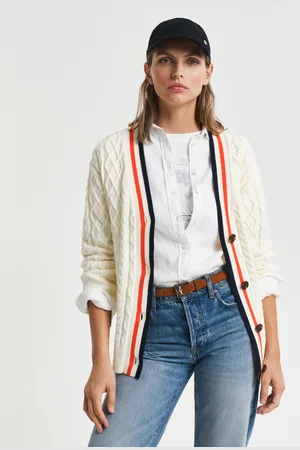 GANT Damen Kontrast Strickjacke mit Zopfmuster (XS)