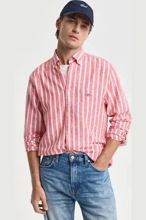 GANT Herren Regular Fit Hemd mit Streifen aus Baumwolle und Leinen (S)