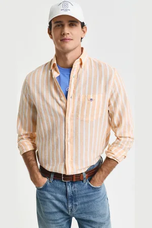 GANT Herren Regular Fit Hemd mit Streifen aus Baumwolle und Leinen (S)