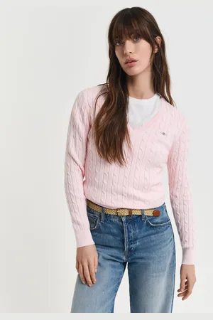 GANT Damen Zopfstrick V-Neck Pullover aus Stretch-Baumwolle (XS)