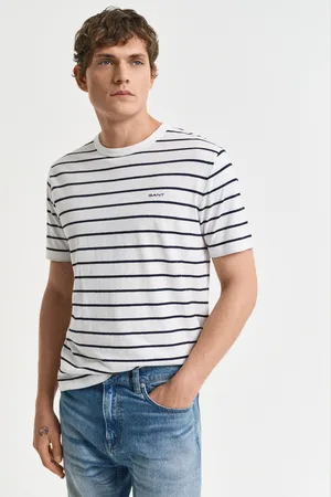 GANT Herren Gestreiftes T-Shirt aus Baumwolle und Leinen (S)