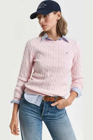 GANT Damen Zopfstrick Rundhalspullover aus Stretch-Baumwolle (XS)