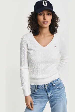 GANT Damen Zopfstrick V-Neck Pullover aus Stretch-Baumwolle (XS)
