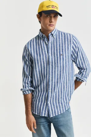 GANT Herren Regular Fit Hemd mit Streifen aus Baumwolle und Leinen (S)