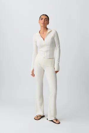 Gina Tricot Soft touch folded trouser - yoga pants - beige - XL - Dame