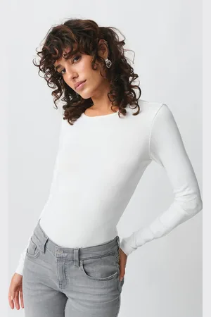 Gina Tricot Basic long sleeve top - langarmshirts - Weiß - XL - Dame