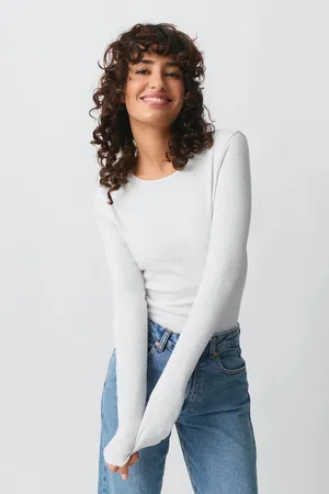 Gina Tricot Basic long sleeve top - langarmshirts - Grau - XL - Dame