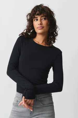 Gina Tricot Basic long sleeve top - langarmshirts - Schwarz - M - Dame