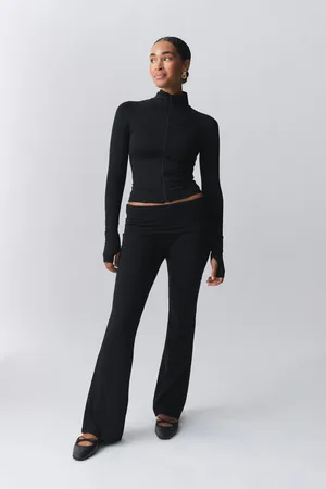 Gina Tricot Soft touch folded trouser - schlaghosen - Schwarz - M - Dame