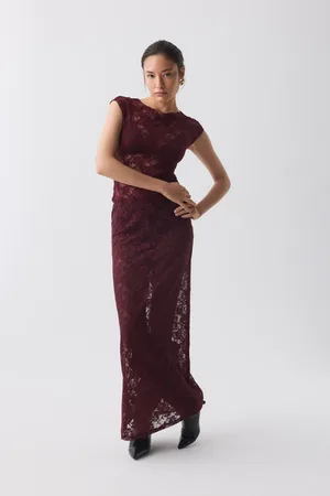 Gina Tricot Lace maxi skirt - maxiröcke - Rot - XL - Dame