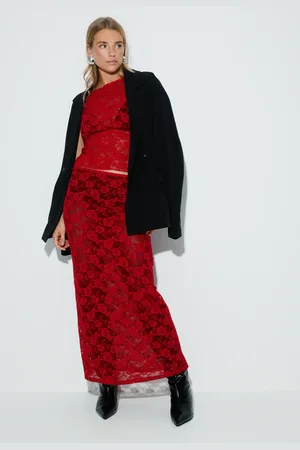 Gina Tricot Lace maxi skirt - maxiröcke - Rot - L - Dame