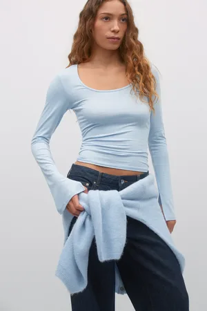 Gina Tricot Soft touch jersey top - langarmshirts - Blau - XL - Dame