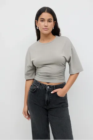 Gina Tricot Soft touch ruched tee - Tops und shirts - Grau - XL - Dame