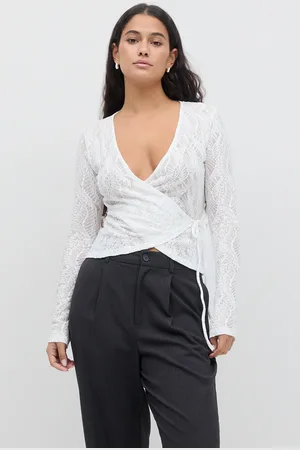 Gina Tricot Lace wrap top - spitzentops - Weiß - L - Dame