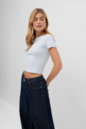Gina Tricot Basic tight top - Tops und shirts - Blau - XXL - Dame