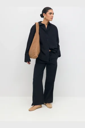 Gina Tricot Linen blend trousers - Leinenhosen - Schwarz - XL - Dame