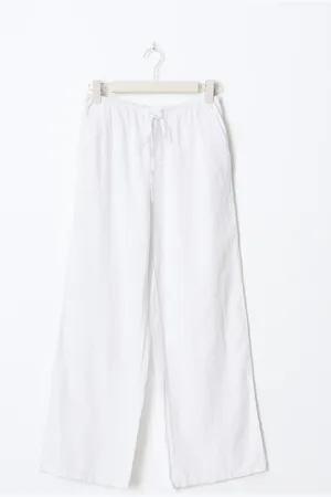 Gina Tricot Petite linen blend trousers - Leinenhosen - Weiß - XXL - Dame