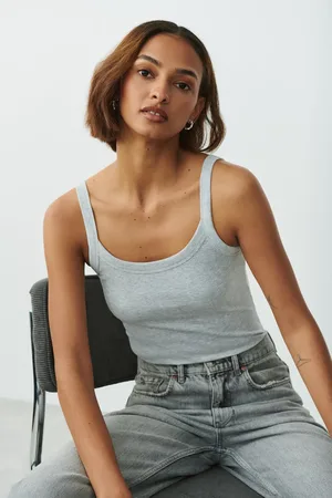 Gina Tricot Basic rib singlet - Tops - Grau - XXL - Dame