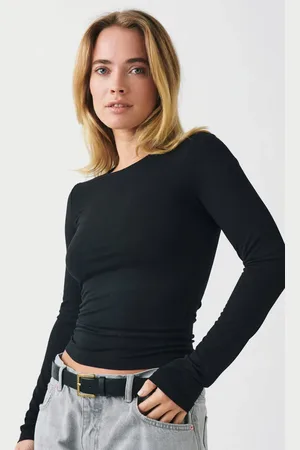 Gina Tricot Soft touch crew neck top - langarmshirts - Schwarz - M - Dame