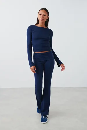 Gina Tricot Soft touch folded trouser - yoga pants - Blau - XL - Dame