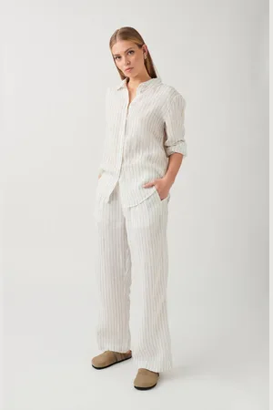 Gina Tricot Linen trousers - Leinenhosen - Weiß - XL - Dame