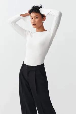 Gina Tricot Soft touch crew neck top - langarmshirts - Weiß - XL - Dame