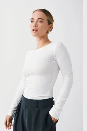 Gina Tricot Soft touch crew neck top - langarmshirts - Weiß - M - Dame