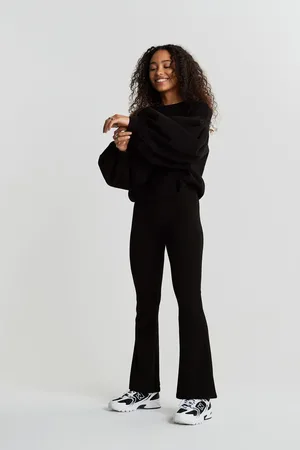 Gina Tricot Flare petite jersey trousers - Hosen - Schwarz - XXS - Dame