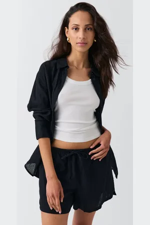 Gina Tricot Relaxed linen blend shorts - leinenshorts - Schwarz - XXL - Dame