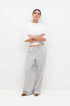 Gina Tricot Linen blend trousers - Leinenhosen - Grau - XL - Dame