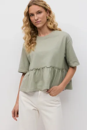 Gina Tricot Frill tee - Tops und shirts - Grün - XS - Dame