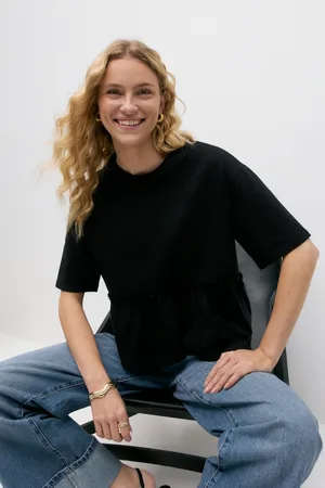 Gina Tricot Frill tee - Tops und shirts - Schwarz - S - Dame