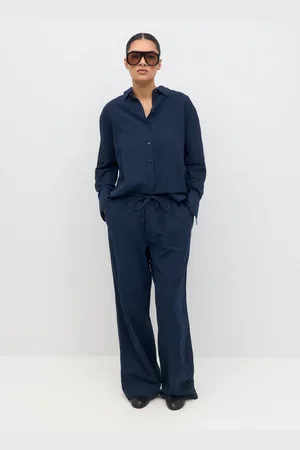 Gina Tricot Linen blend trousers - Leinenhosen - Blau - XL - Dame