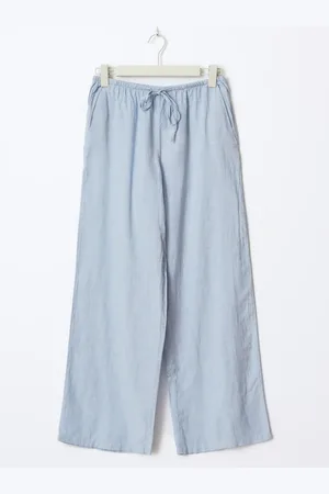 Gina Tricot Petite linen blend trousers - Leinenhosen - Blau - XL - Dame