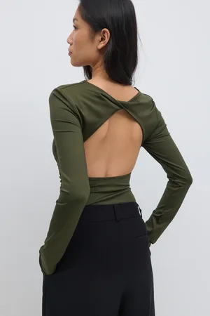 Gina Tricot Micro top - langarmshirts - Grün - XL - Dame