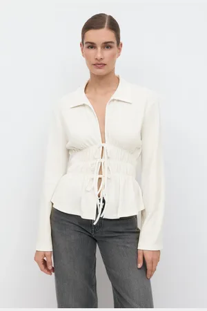 Gina Tricot Tie front jersey shirt - oberteile mit bindebändern - Weiß - L - Dame