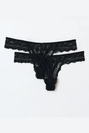 Gina Tricot 2-pack lace thong - slips 2-pack - Schwarz - XL - Dame