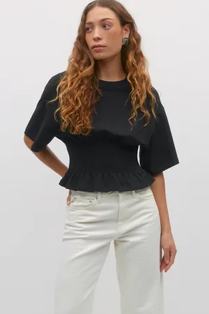 Gina Tricot Pleated tee - t-shirts - Schwarz - XL - Dame
