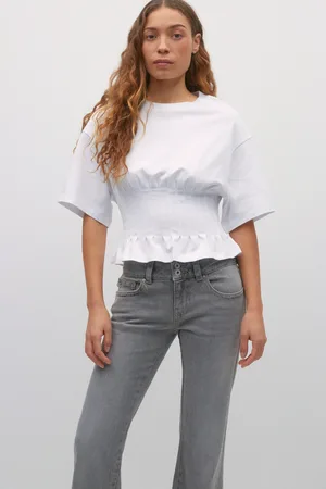 Gina Tricot Pleated tee - t-shirts - Weiß - XL - Dame