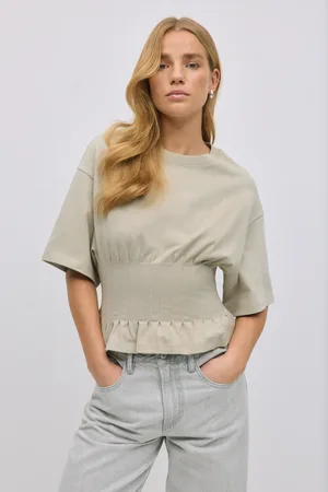 Gina Tricot Pleated tee - t-shirts - beige - XL - Dame