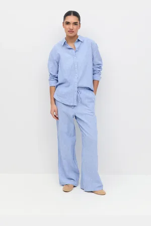 Gina Tricot Linen blend trousers - Leinenhosen - Blau - XL - Dame