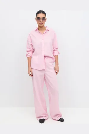 Gina Tricot Linen blend trousers - Leinenhosen - Pink - XL - Dame