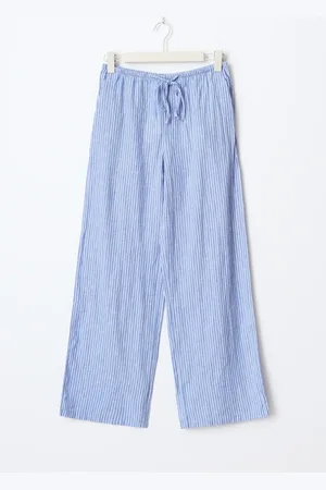 Gina Tricot Petite linen blend trousers - Leinenhosen - Blau - XL - Dame