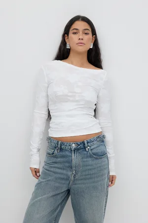 Gina Tricot Asymmetric top - langarmshirts - Weiß - XS - Dame