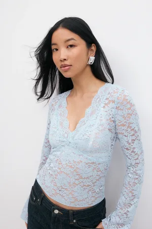 Gina Tricot Lace top - spitzentops - Blau - XL - Dame